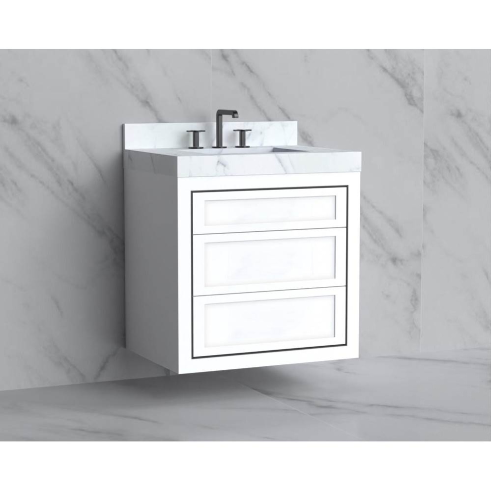 Renaissance 30'' Wall hung Vanity Cabinet in White - No Handles - Inlay in Matte Black(M