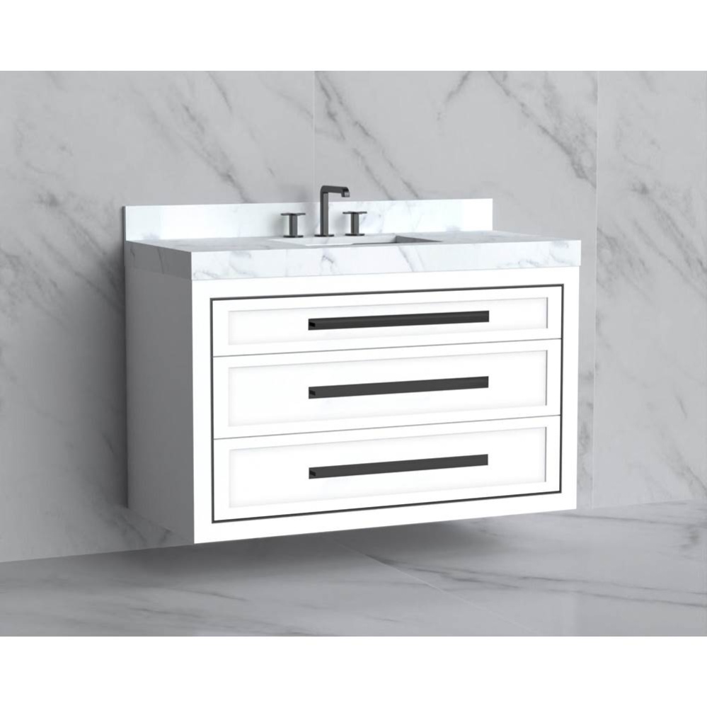 Renaissance 48C'' Wall hung Vanity Cabinet in White/HW: Handles Polished Chrome(PC)