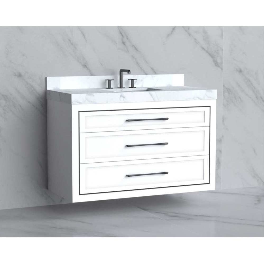 Renaissance 48C'' Wall hung Vanity Cabinet in White/HW: Handles Polished Chrome(PC)