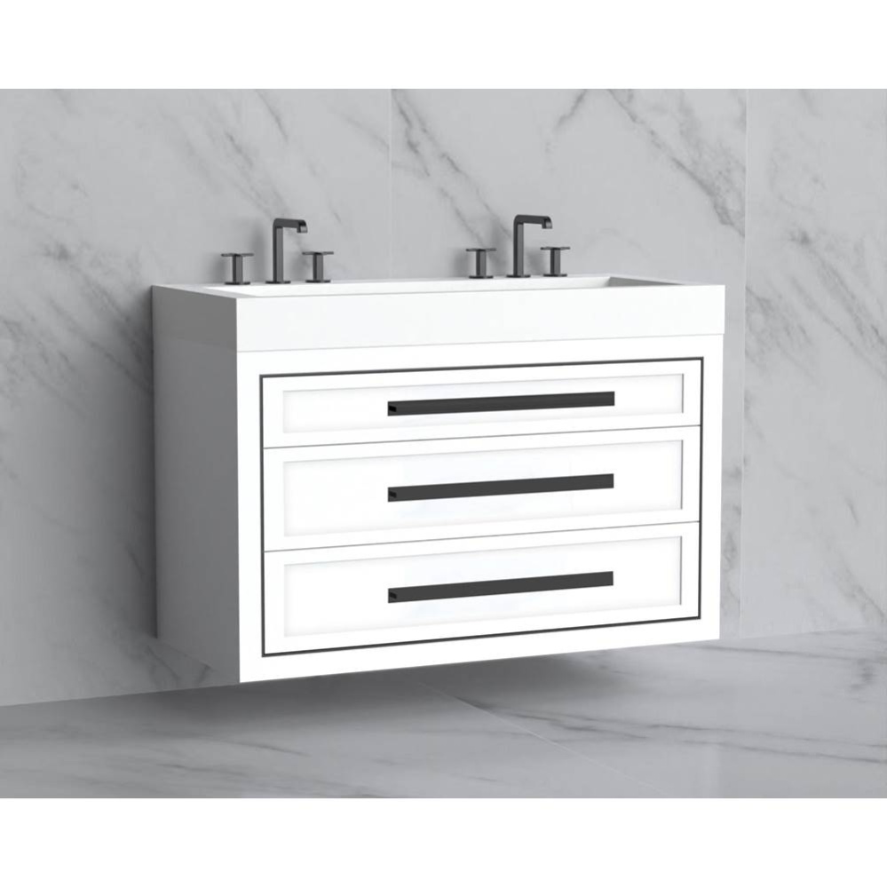 Renaissance 48D'' Wall hung Vanity Cabinet in White/HW: Handles Polished Chrome(PC)