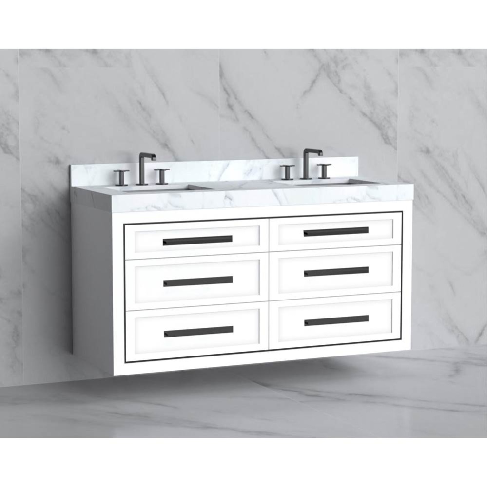 Renaissance 60D'' Wall hung Vanity Cabinet in White/HW: Handles Polished Chrome(PC)