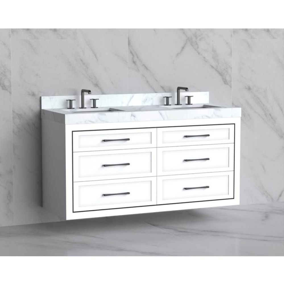 Renaissance 60D'' Wall hung Vanity Cabinet in White/HW: Handles Polished Nickel(PN)