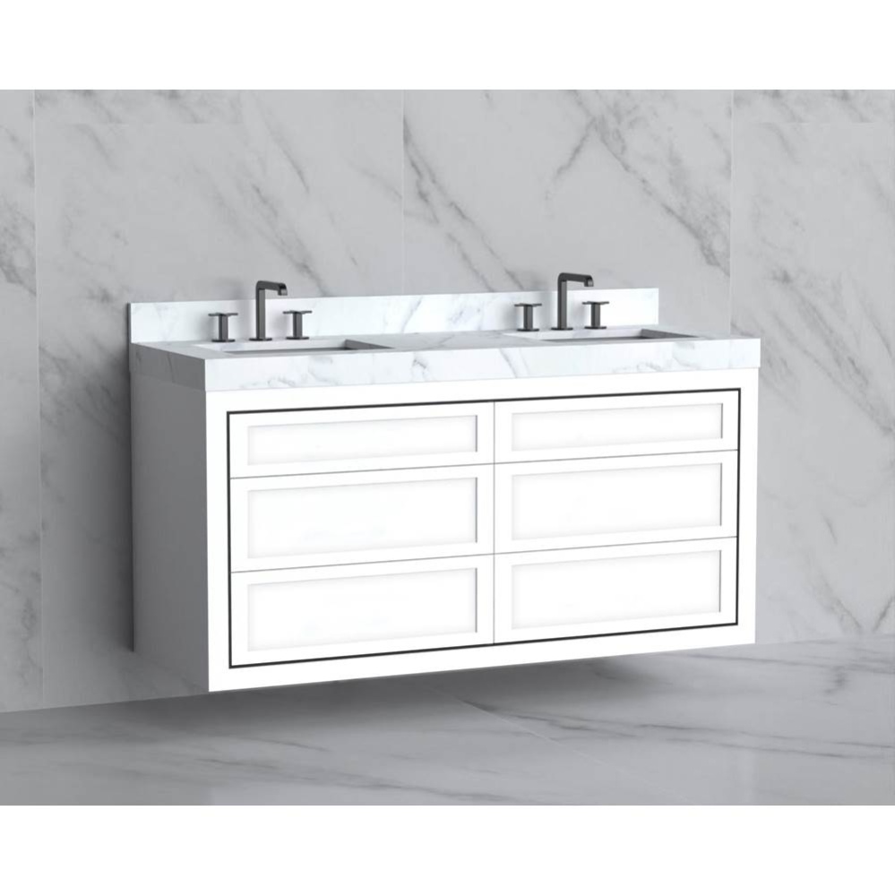 Renaissance 60D'' Wall hung Vanity Cabinet in White - No Handles - Inlay in Matte Black(
