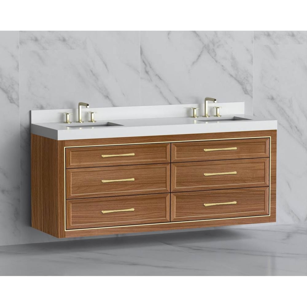 Renaissance 72'' Wall hung Vanity Cabinet in Natural Walnut/HW:Handles Polished Chrome(P
