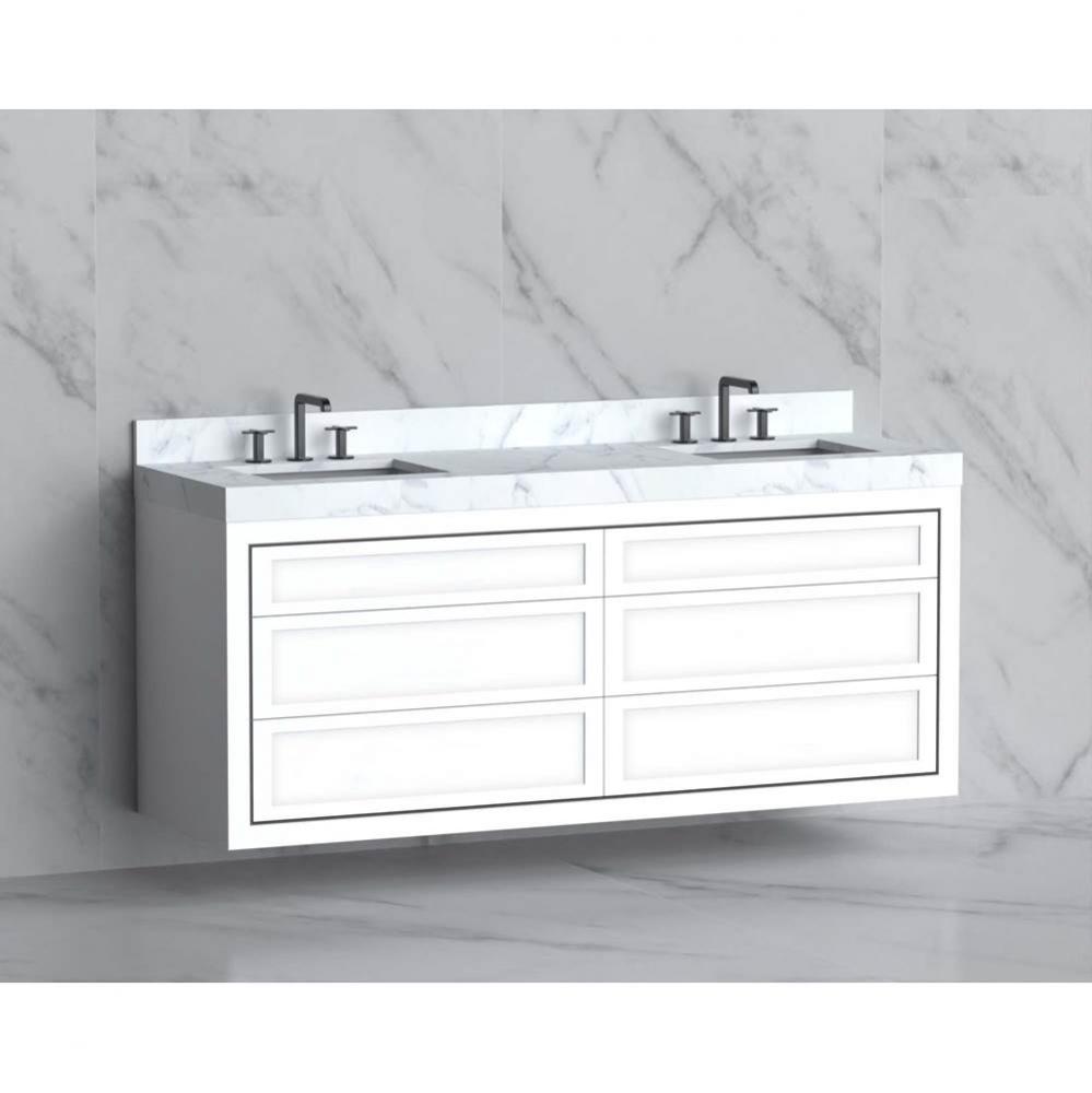 Renaissance 72'' Wall hung Vanity Cabinet in White - No Handles - Inlay in Polished Chro