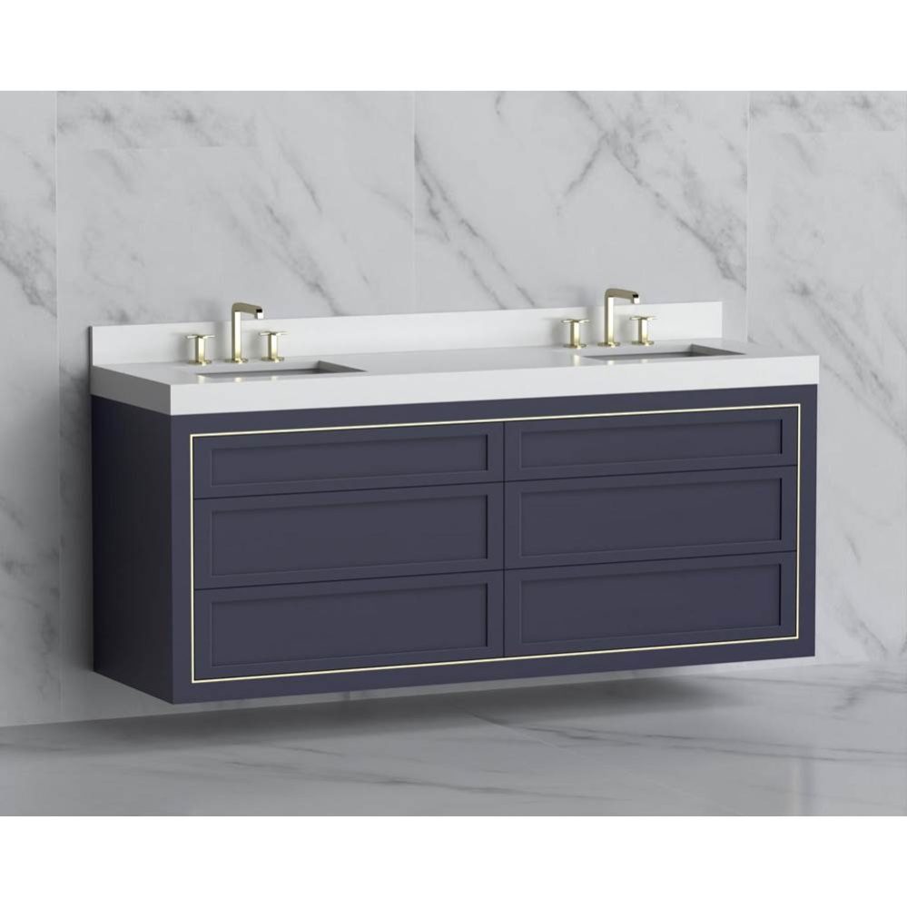 Renaissance 72'' Wall hung Vanity Cabinet in Sapphire - No Handles - Inlay in Polished C