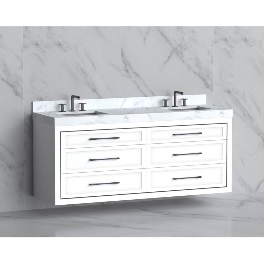 Renaissance 72'' Wall hung Vanity Cabinet in White/HW: Handles Polished Chrome(PC)