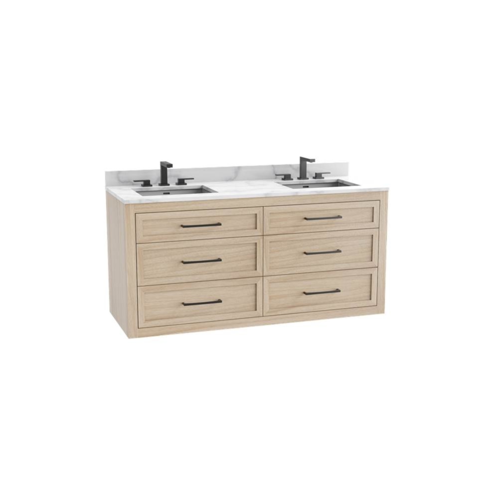 Renaissance SE 72D'' Wall hung Vanity Cabinet in Natural Oak - No Handles