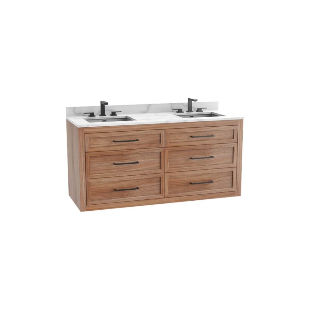 Renaissance SE 60D'' Wall hung Vanity Cabinet in Natural Walnut - No Handles