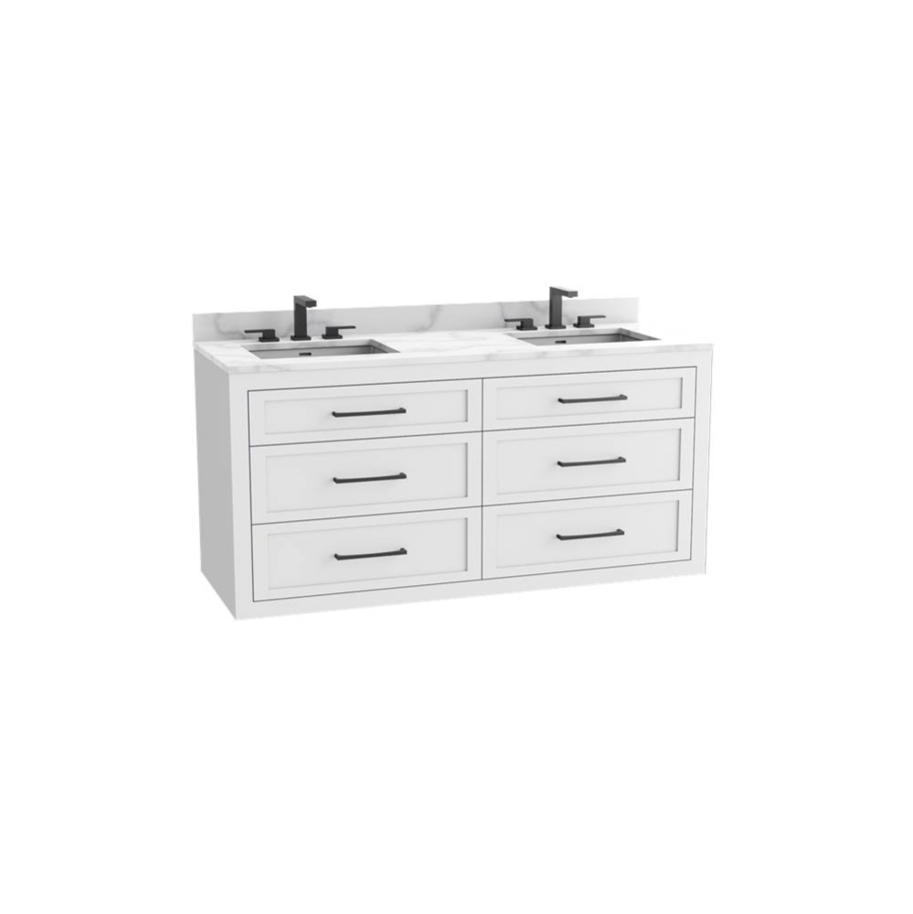 Renaissance SE 60D'' Wall hung Vanity Cabinet in White - No Handles