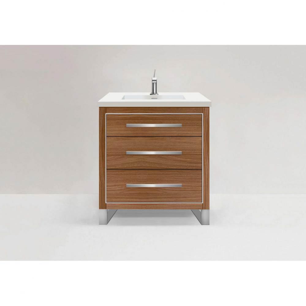 Estate 30'' Free Standing Vanity Cabinet in Natural Walnut/HW: No handles - Feet in  Pol