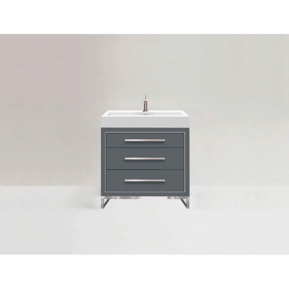 Estate 36'' Free Standing Vanity Cabinet in Studio Grey/HW: No handles - Feet in  Polish