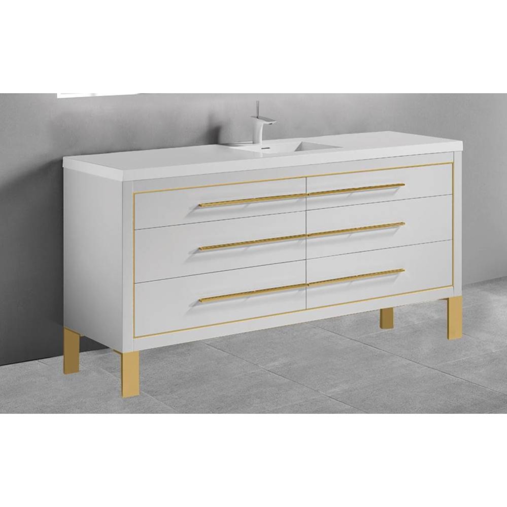 Estate 60C'' Free Standing Vanity Cabinet in White/HW: No handles - Feet in  Polished Ch