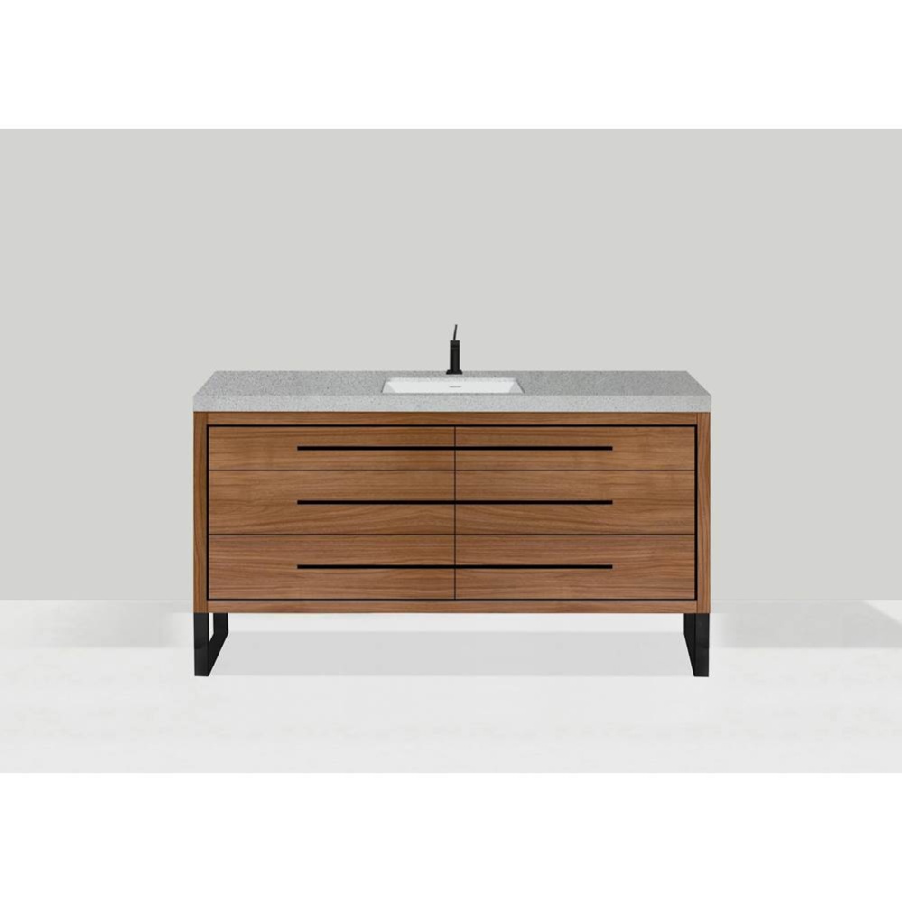 Estate 60C'' Free Standing Vanity Cabinet in Natural Walnut/HW: No handles - Feet in  Po