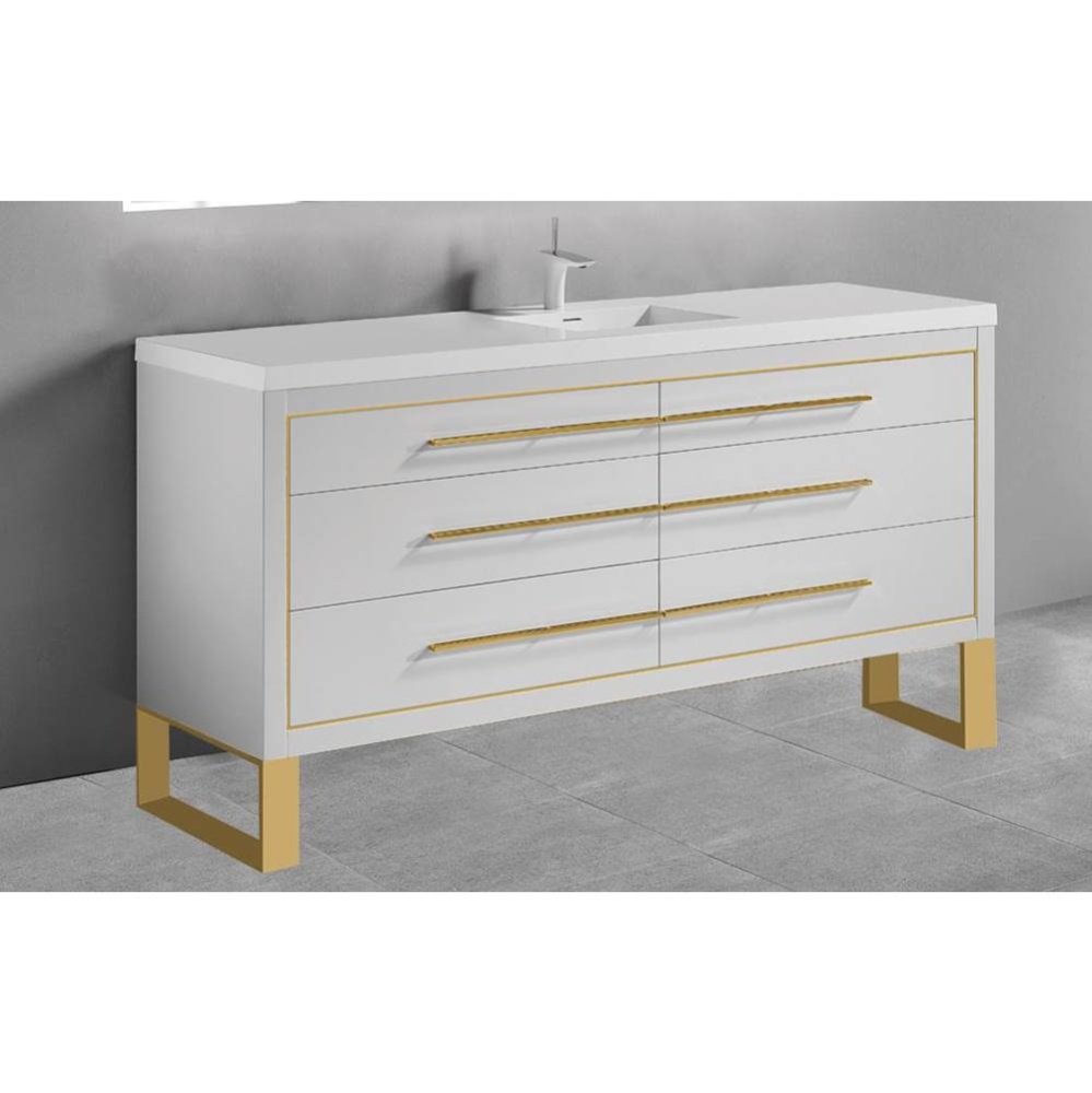Estate 60C'' Free Standing Vanity Cabinet in White/HW: No handles - Feet in  Polished Ch