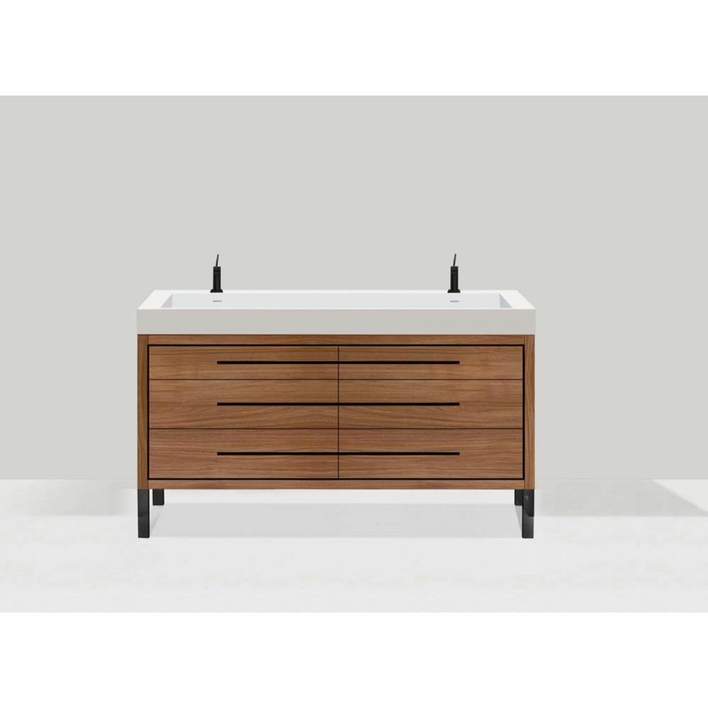 Madeli Estate 60D'' Free standing Vanity Cabinet in Natural Walnut/HW: Polished Nickel(P