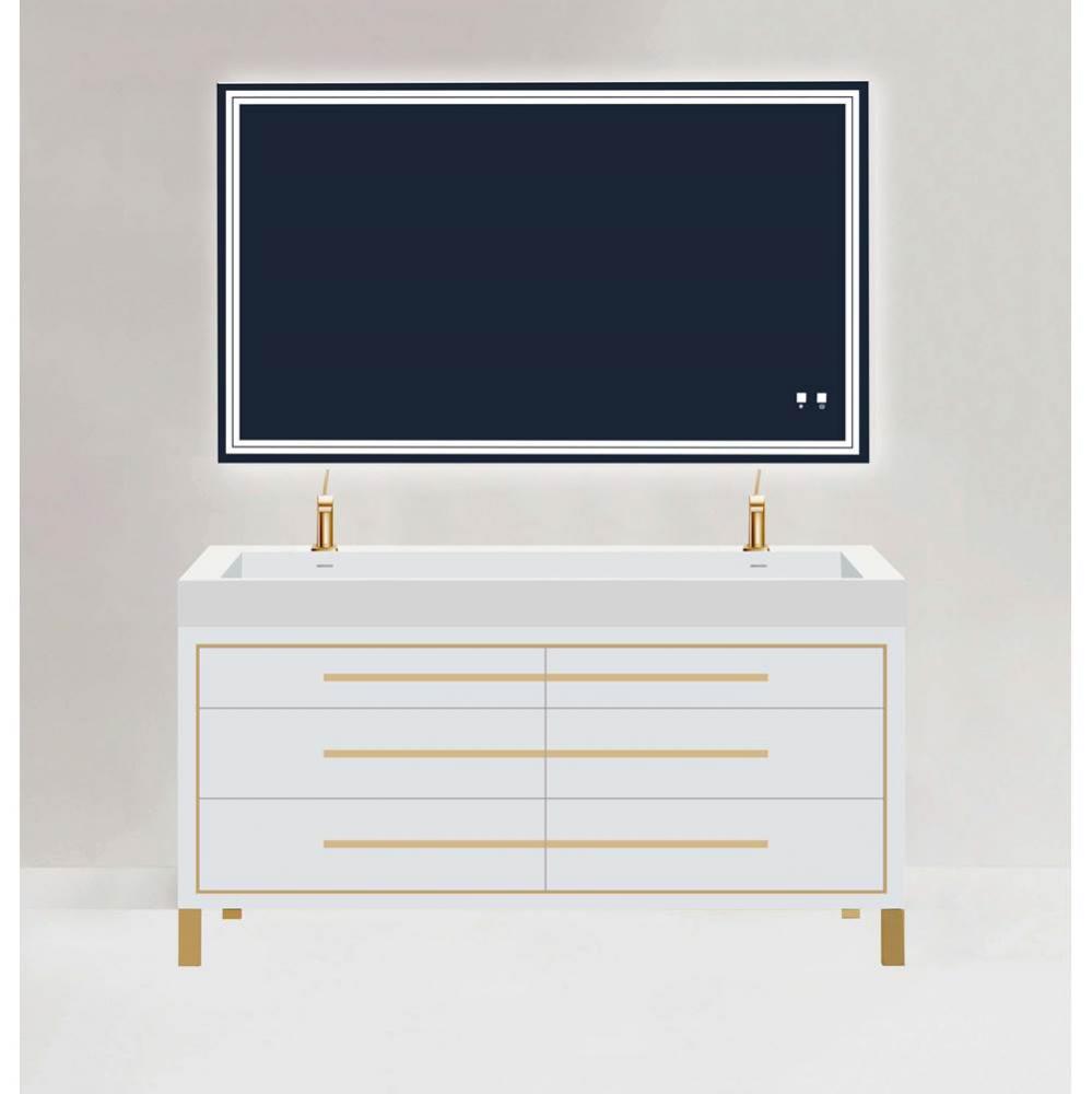 Madeli Estate 60D'' Free standing Vanity Cabinet in White/HW: Satin Brass(SB)