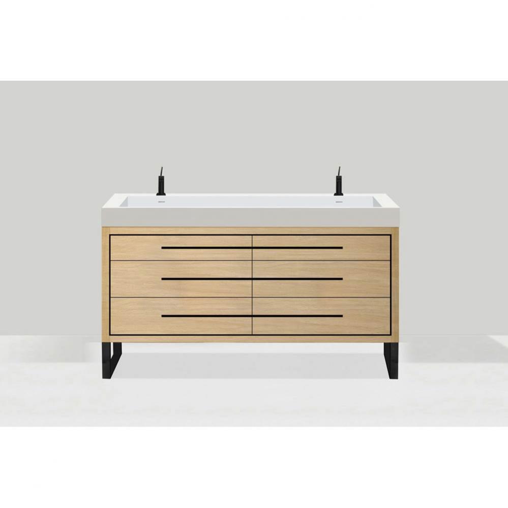Madeli Estate 60D'' Free standing Vanity Cabinet in Natural Oak/HW: Satin Brass(SB)