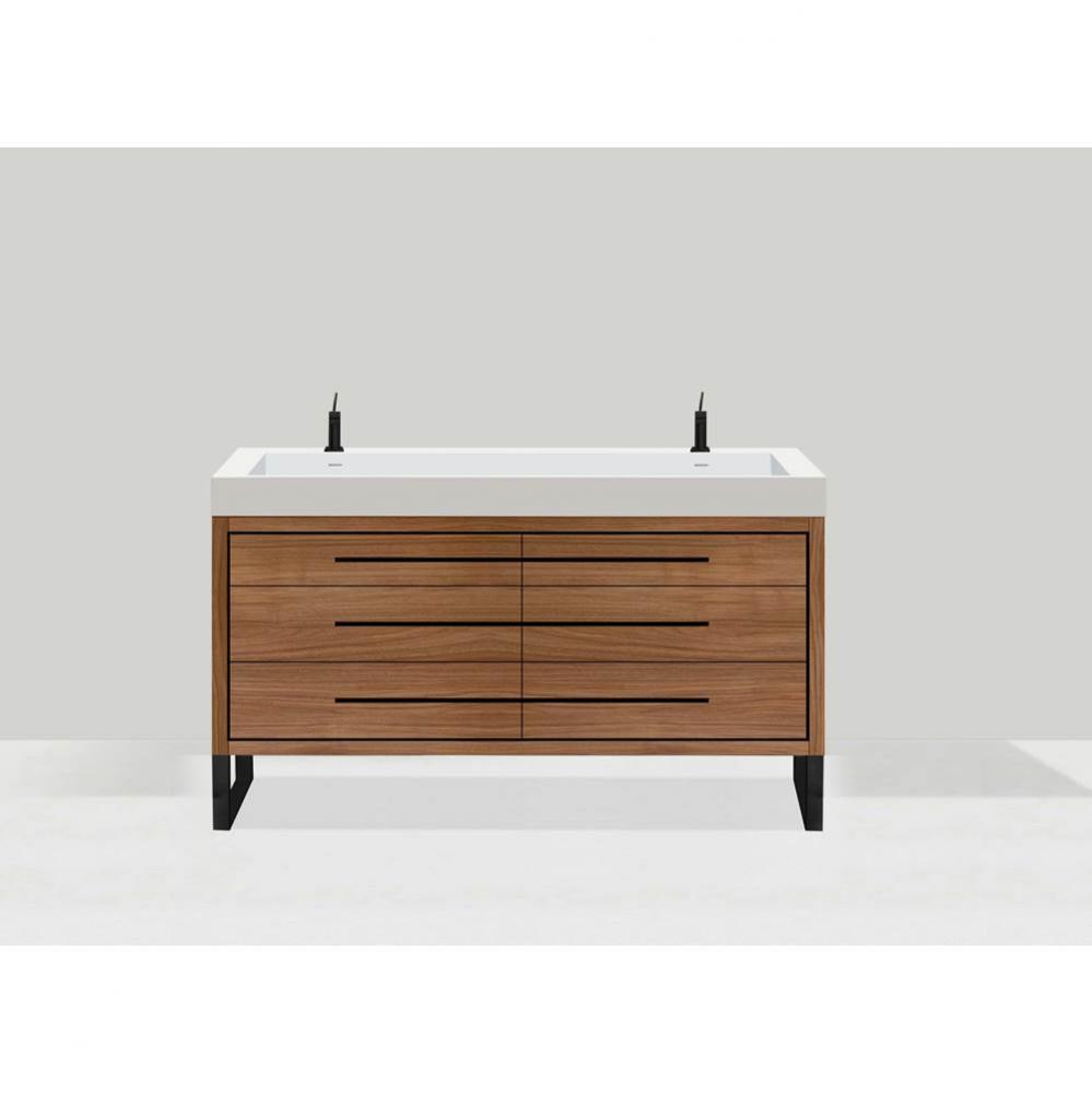Madeli Estate 60D'' Free standing Vanity Cabinet in Natural Walnut/HW: Satin Brass(SB)