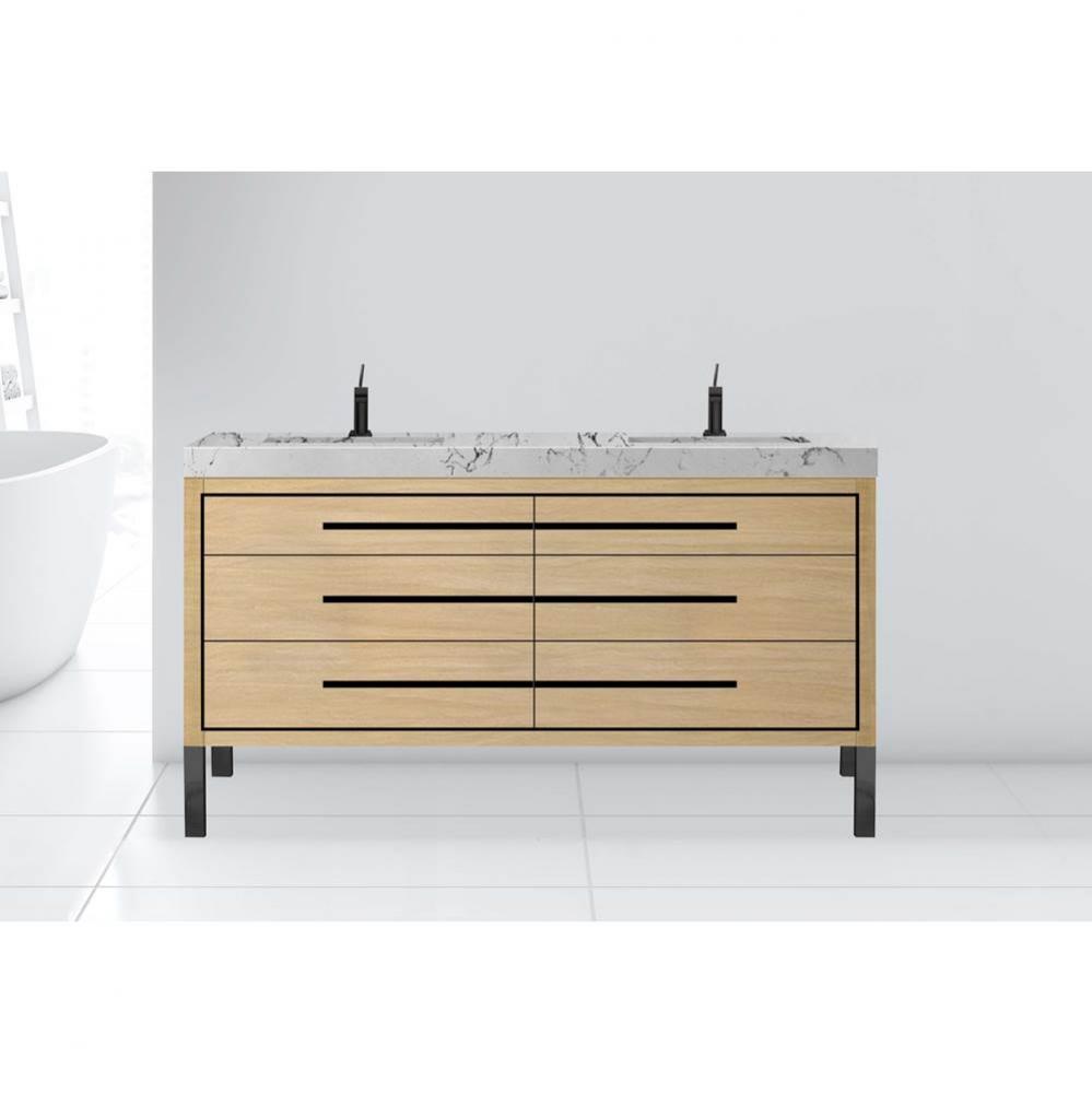 Estate 72D'' Free Standing Vanity Cabinet in Natural Oak/HW: No handles - Feet in  Polis