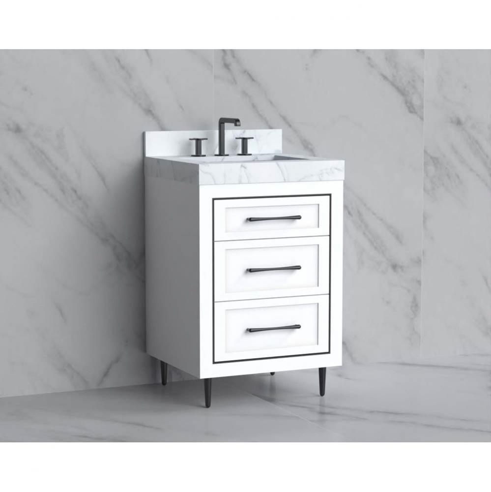 Madeli Vision 24'' Free standing Vanity Cabinet in White/HW: Handles/Feet Satin Brass(SB