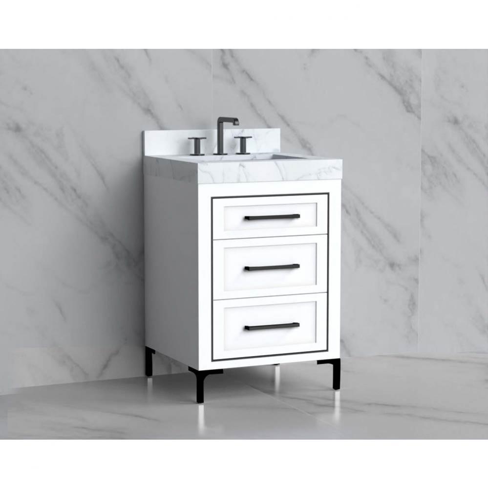 Madeli Vision 24'' Free standing Vanity Cabinet in White/HW: Handles/Feet Satin Brass(SB