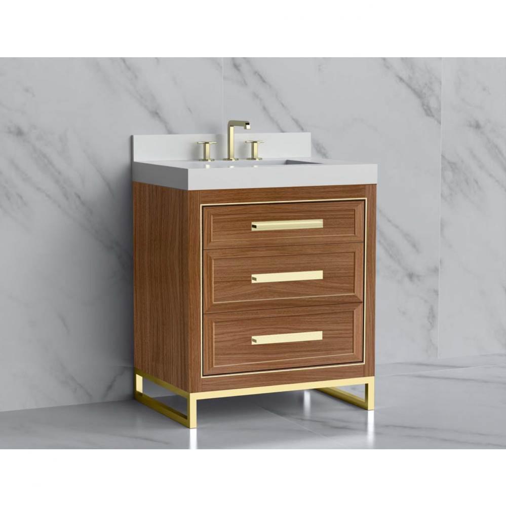 Vision 30'' Free standing Vanity Cabinet in Natural Walnut/HW: Handle & Feet Polishe