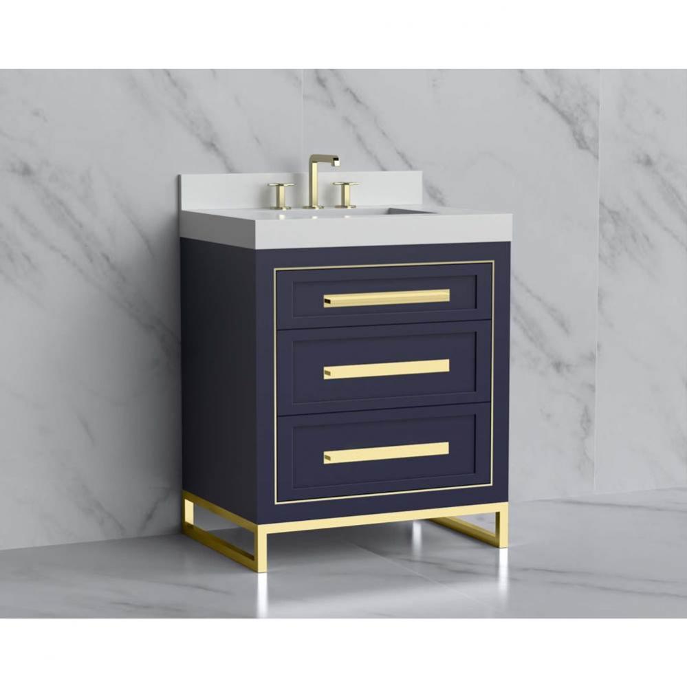 Madeli Vision 30'' Free standing Vanity Cabinet in Sapphire/HW: Handles/Feet Satin Brass