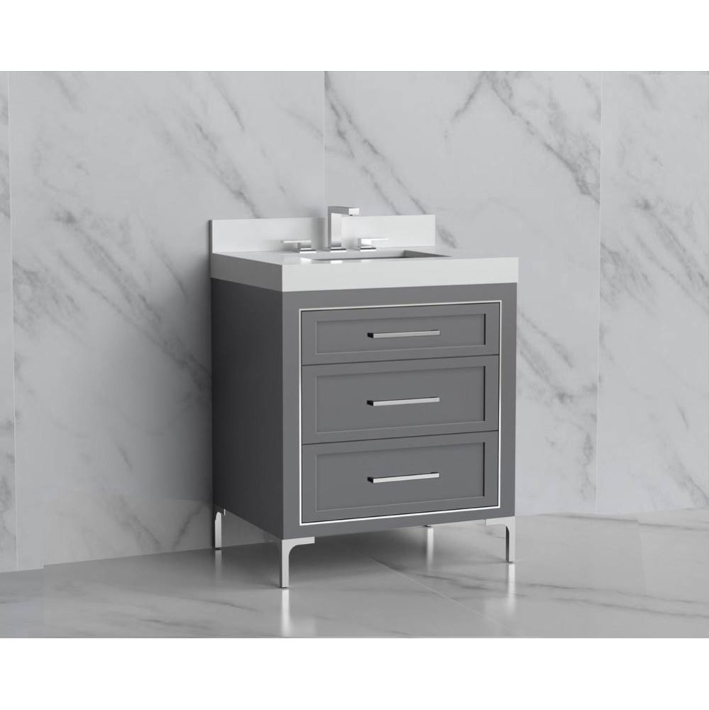 Vision 30'' Free standing Vanity Cabinet in Studio Grey/HW: Handles/Feet Polished Chrome