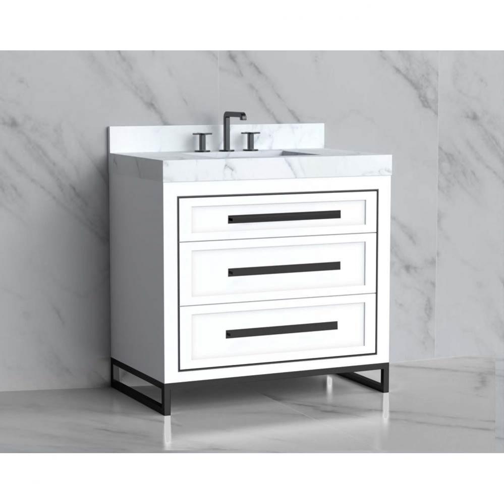 Madeli Vision 36'' Free standing Vanity Cabinet in White/HW: Handles/Feet Satin Brass(SB
