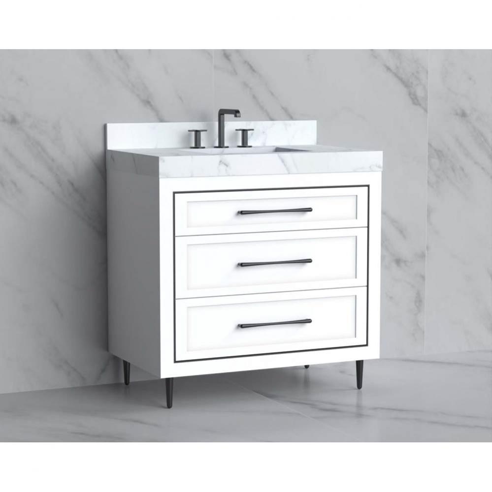 Madeli Vision 36'' Free standing Vanity Cabinet in White/HW: Handles/Feet Brushed Nickel