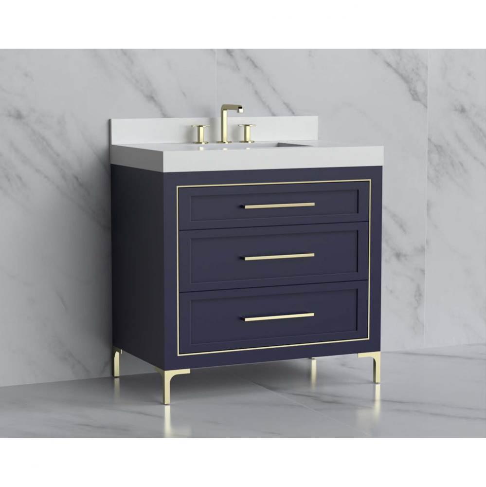 Madeli Vision 36'' Free standing Vanity Cabinet in Sapphire/HW: Handles/Feet Satin Brass