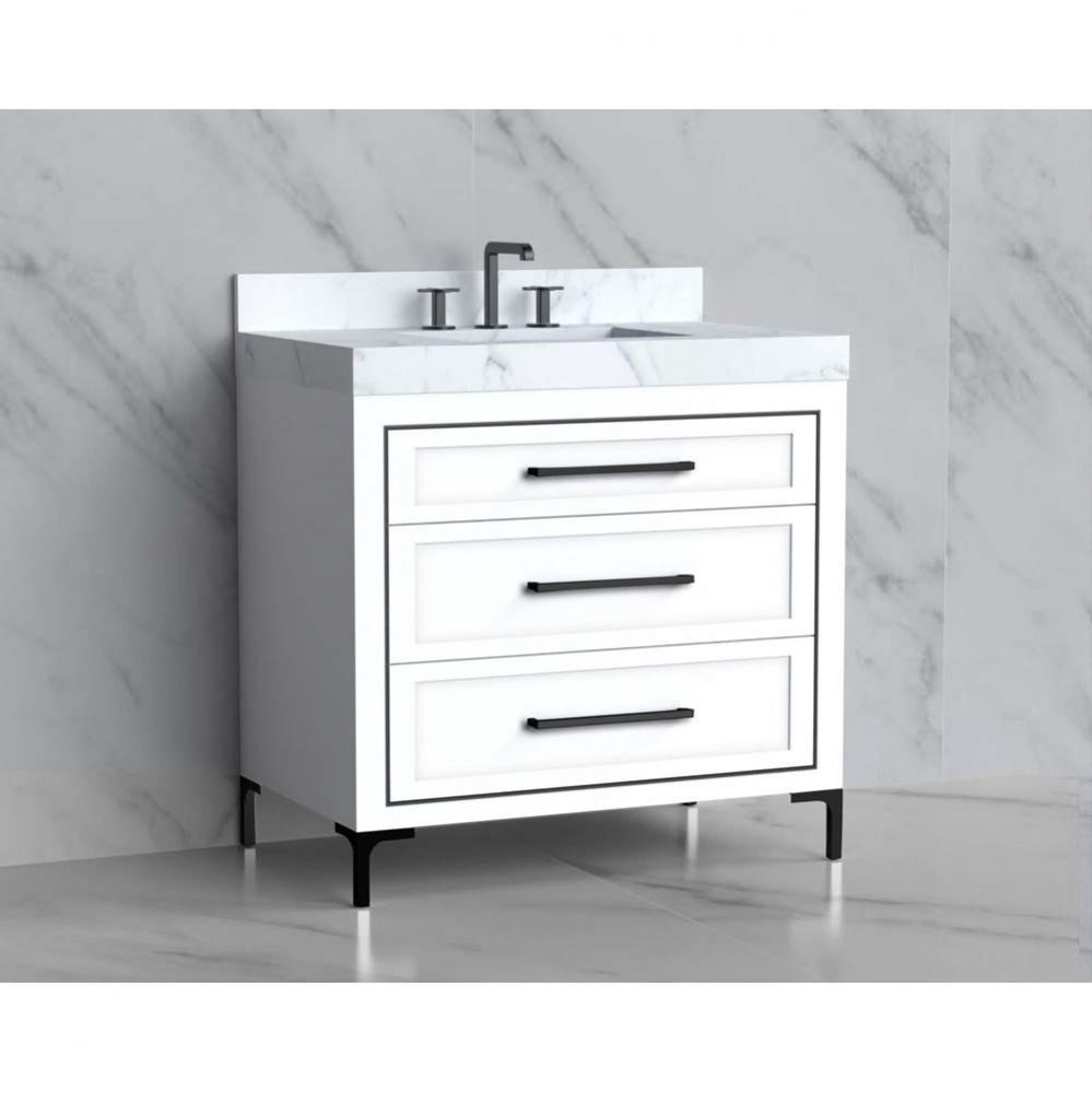 Madeli Vision 36'' Free standing Vanity Cabinet in White/HW: Handles/Feet Brushed Nickel