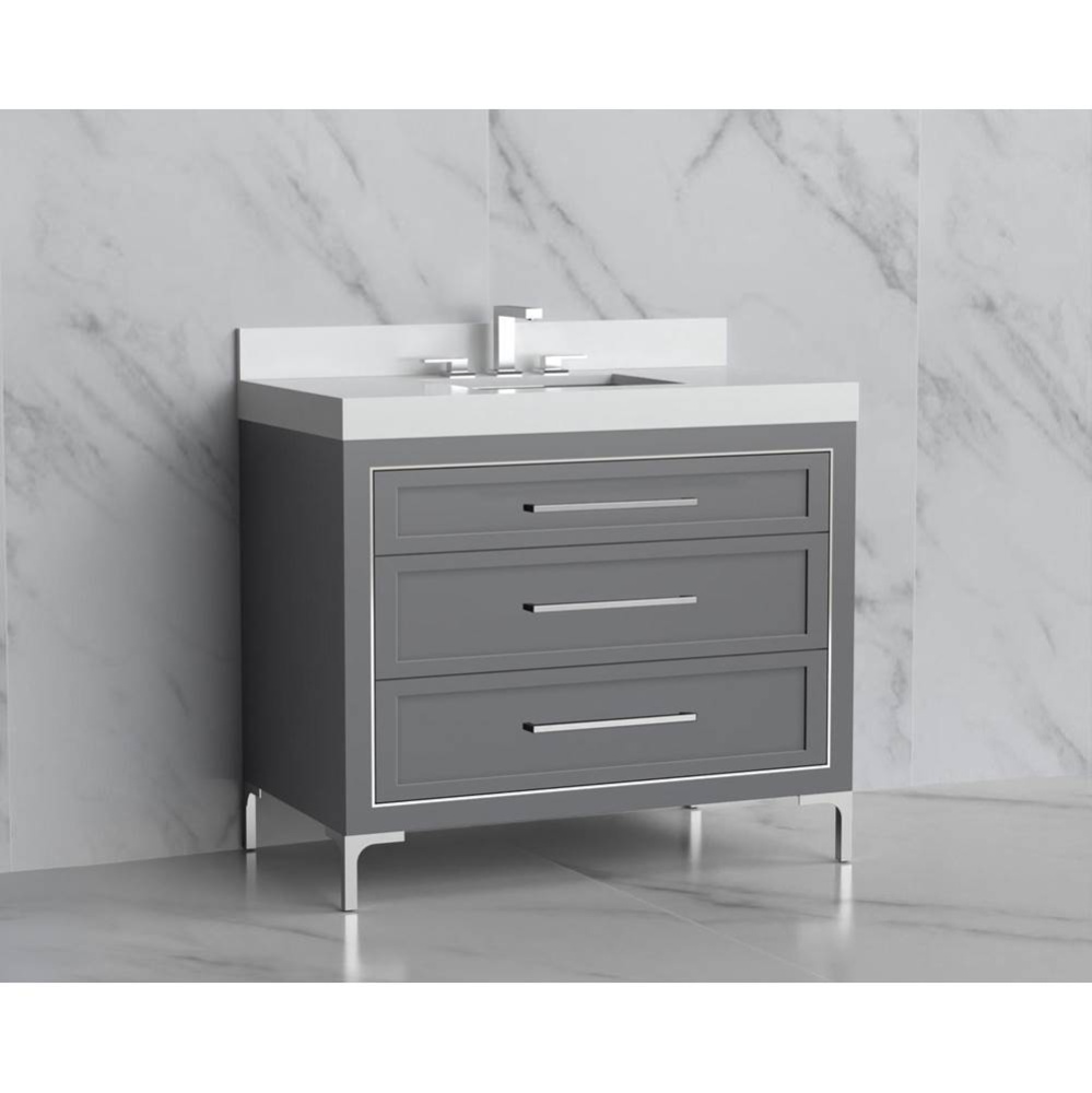 Vision 36'' Free standing Vanity Cabinet in Studio Grey/HW: Handles/Feet Polished Chrome