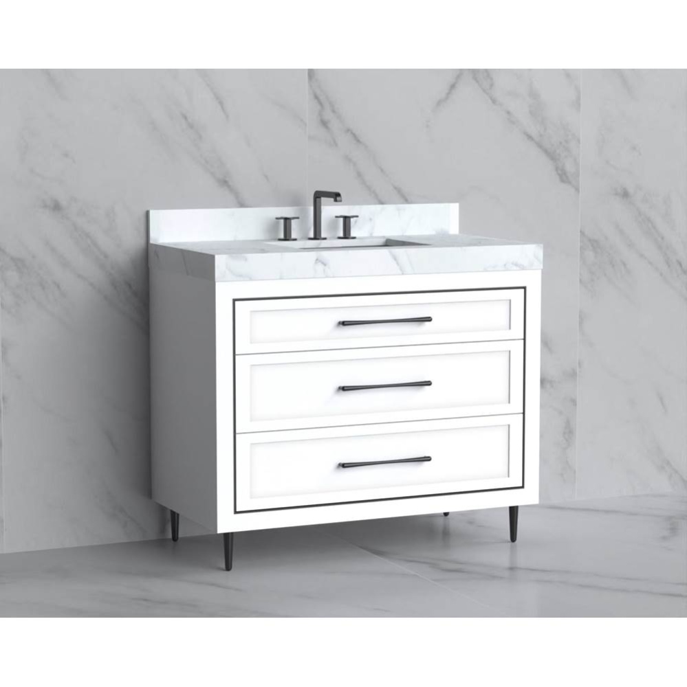 Vision 42'' Free standing Vanity Cabinet in White/HW: Handles/Feet Polished Chrome(PC)