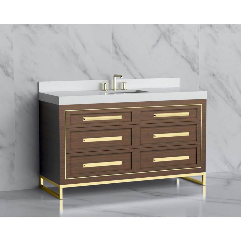 Madeli Vision 60C'' Free standing Vanity Cabinet in Brandy/HW: Handles/Feet Satin Brass(