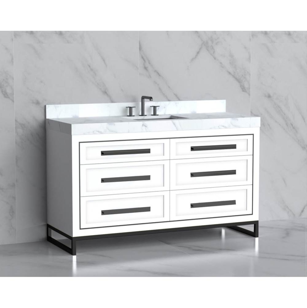 Vision 60C'' Free standing Vanity Cabinet in White/HW: Handles/Feet Polished Chrome(PC)