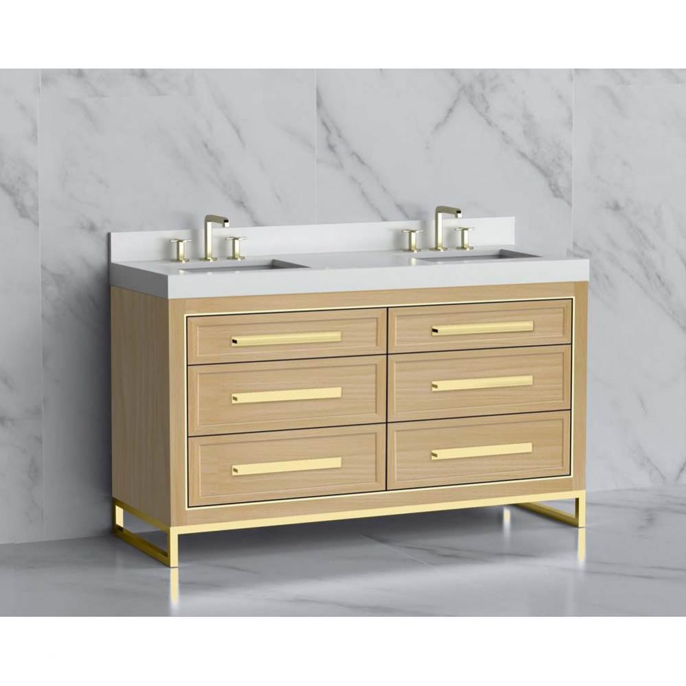 Madeli Vision 60D'' Free standing Vanity Cabinet in Natural Oak/HW: Handle & Feet Br