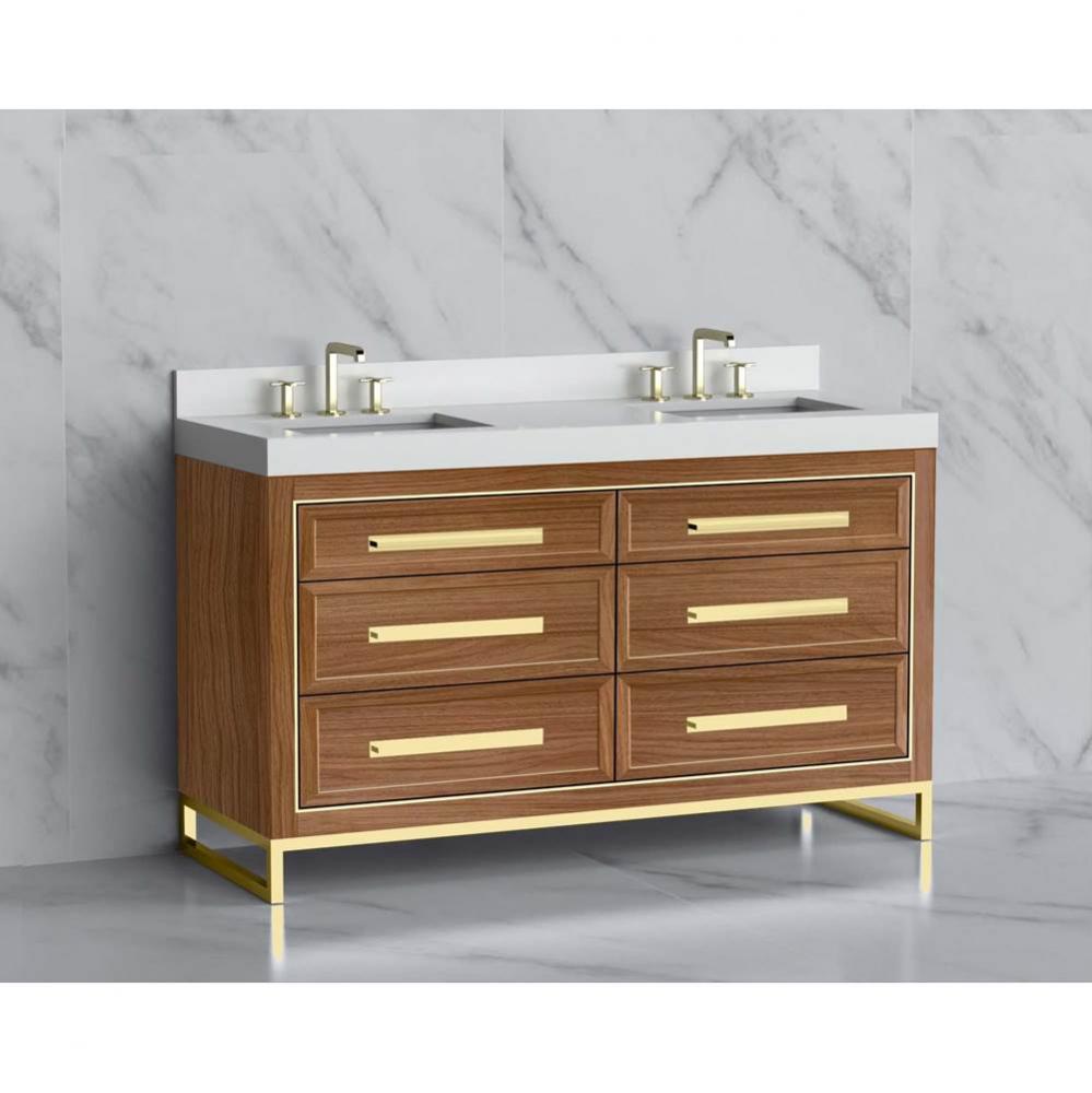 Madeli Vision 60D'' Free standing Vanity Cabinet in Natural Walnut/HW: Handle & Feet