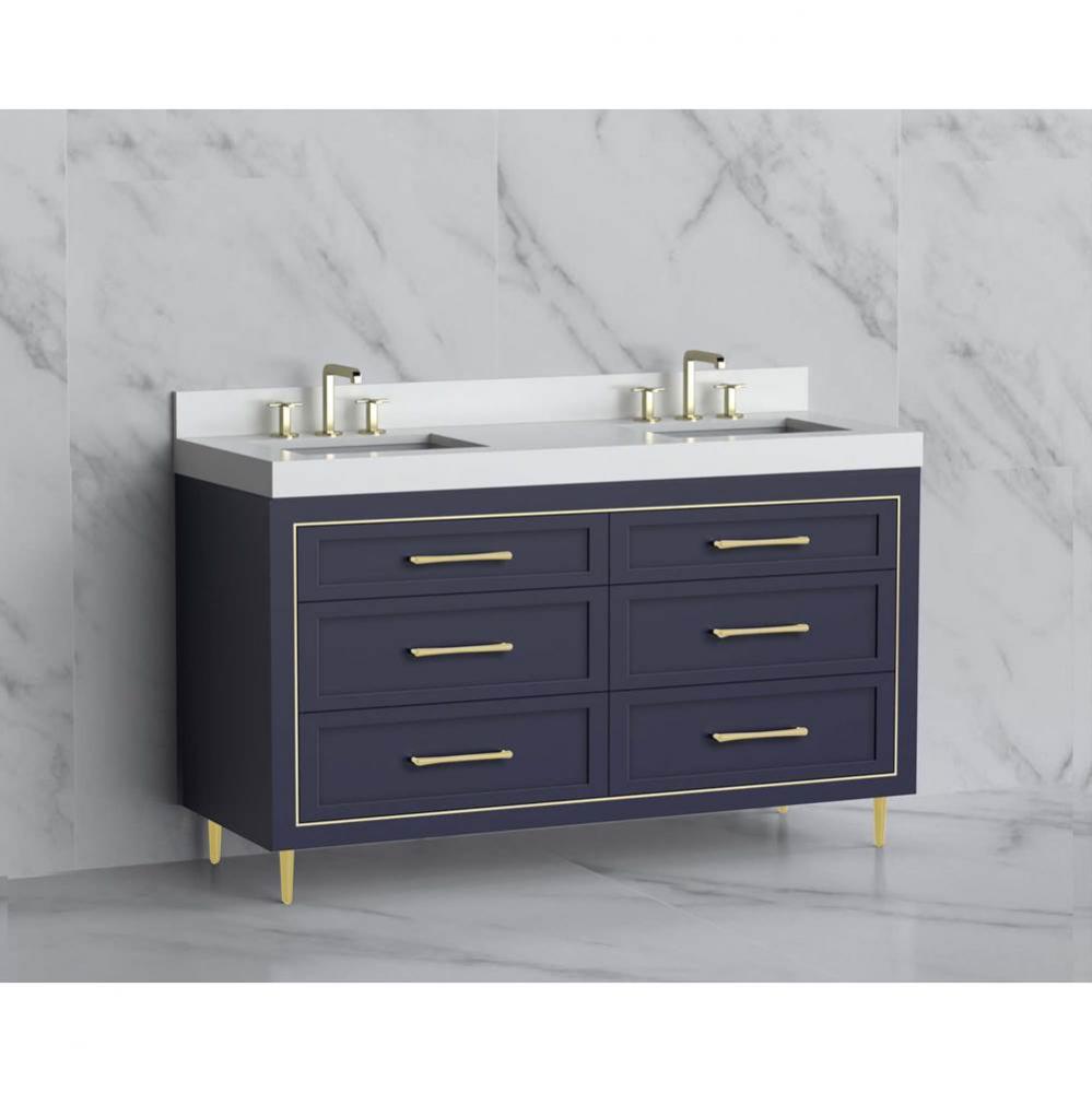 Madeli Vision 60D'' Free standing Vanity Cabinet in Sapphire/HW: Handles/Feet Brushed Ni