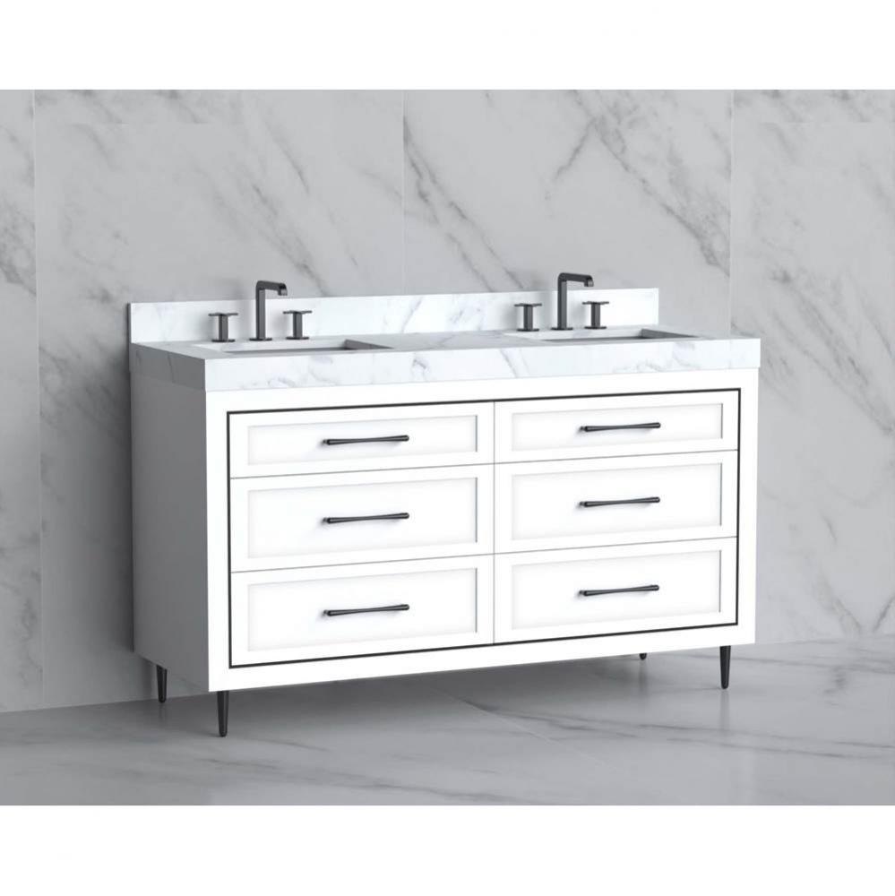 Madeli Vision 60D'' Free standing Vanity Cabinet in White/HW: Handles/Feet Polished Nick