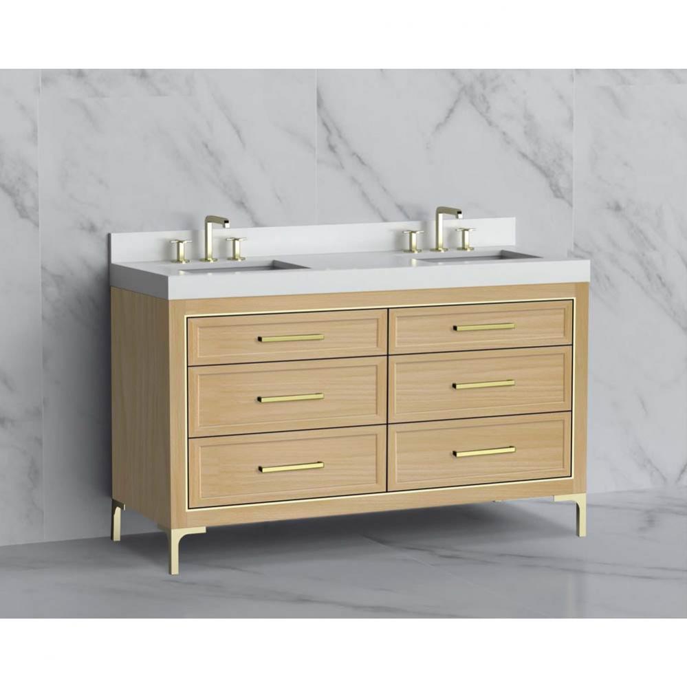 Madeli Vision 60D'' Free standing Vanity Cabinet in Natural Oak/HW: Handle & Feet Po