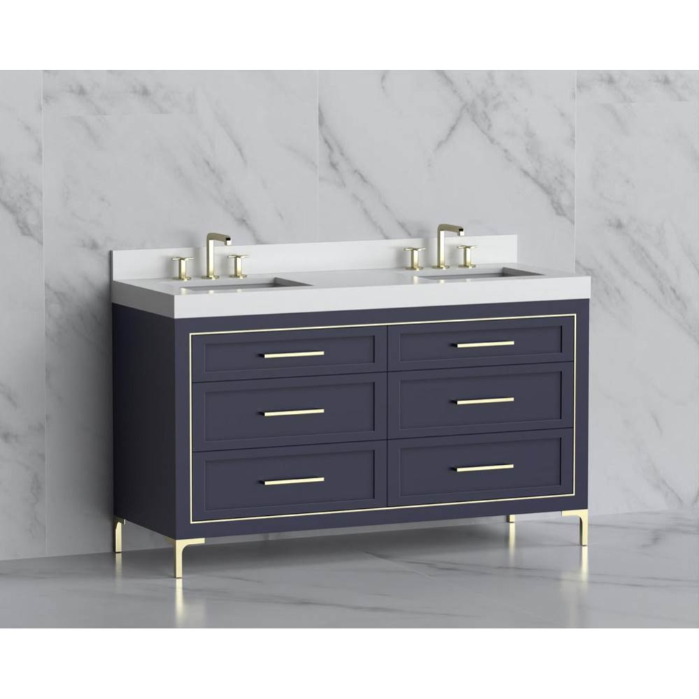 Vision 60D'' Free standing Vanity Cabinet in Sapphire/HW: Handles/Feet Polished Chrome(P