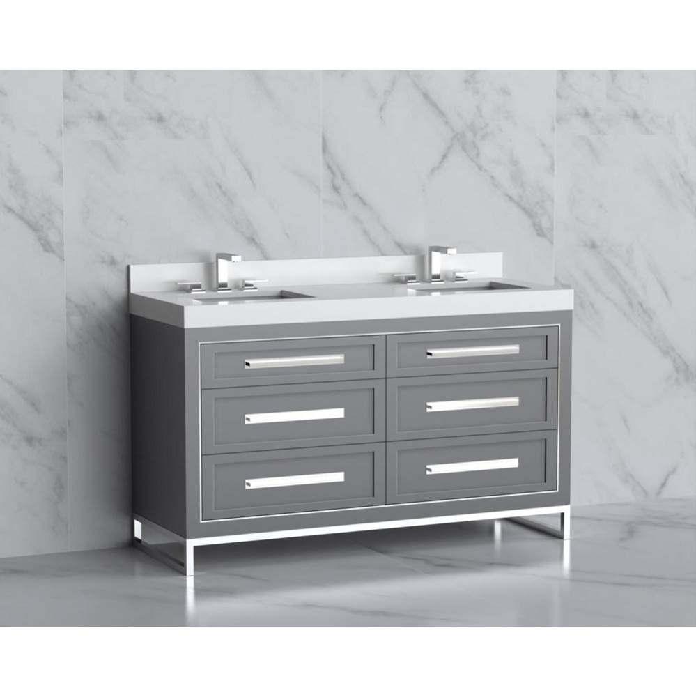Vision 60D'' Free standing Vanity Cabinet in Studio Grey/HW: Handles/Feet Polished Chrom