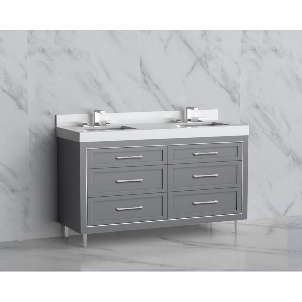 Vision 60D'' Free standing Vanity Cabinet in Studio Grey/HW: Handles/Feet Polished Chrom