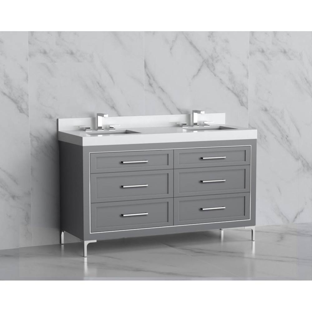 Vision 60D'' Free standing Vanity Cabinet in Studio Grey/HW: Handles/Feet Polished Chrom