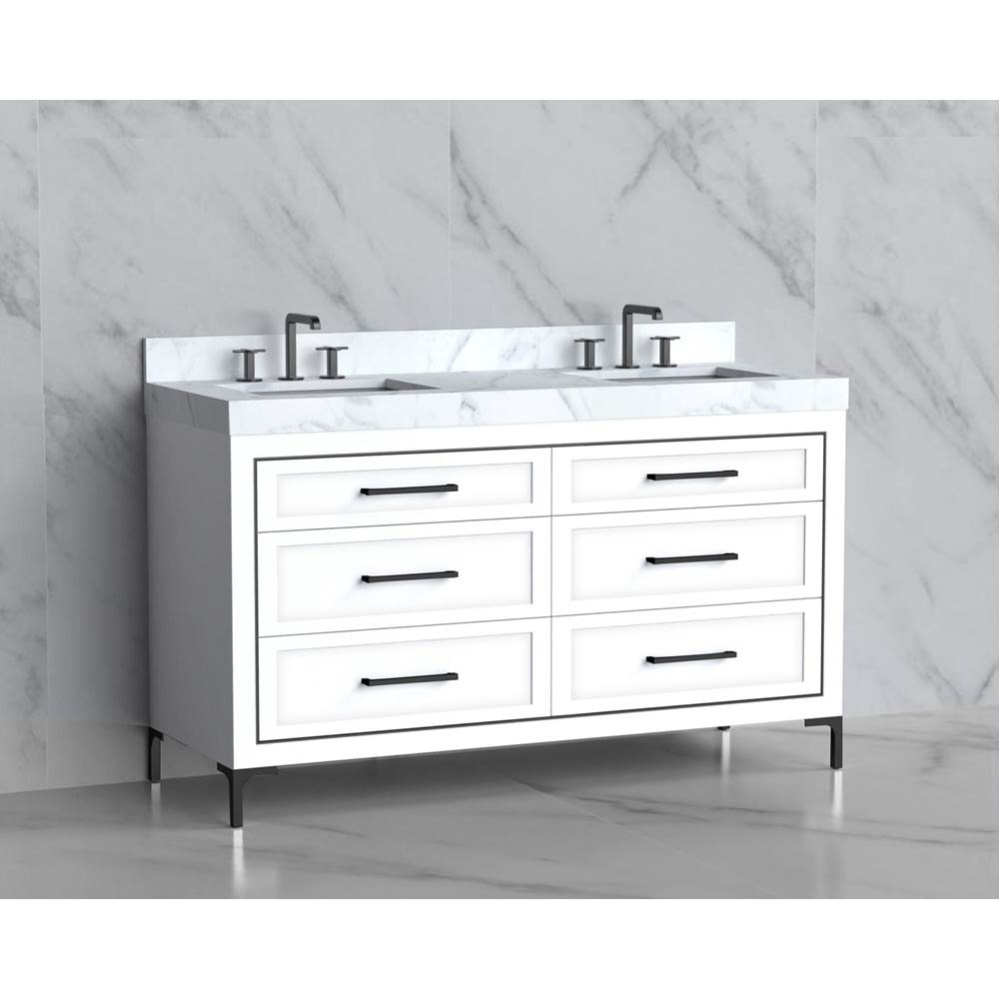 Vision 60D'' Free standing Vanity Cabinet in White/HW: Handles/Feet Polished Chrome(PC)