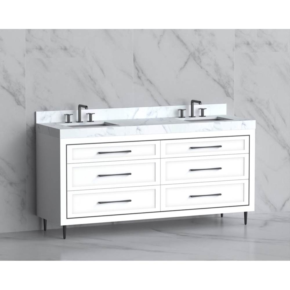 Vision 72D'' Free standing Vanity Cabinet in White/HW: Handles/Feet Polished Chrome(PC)