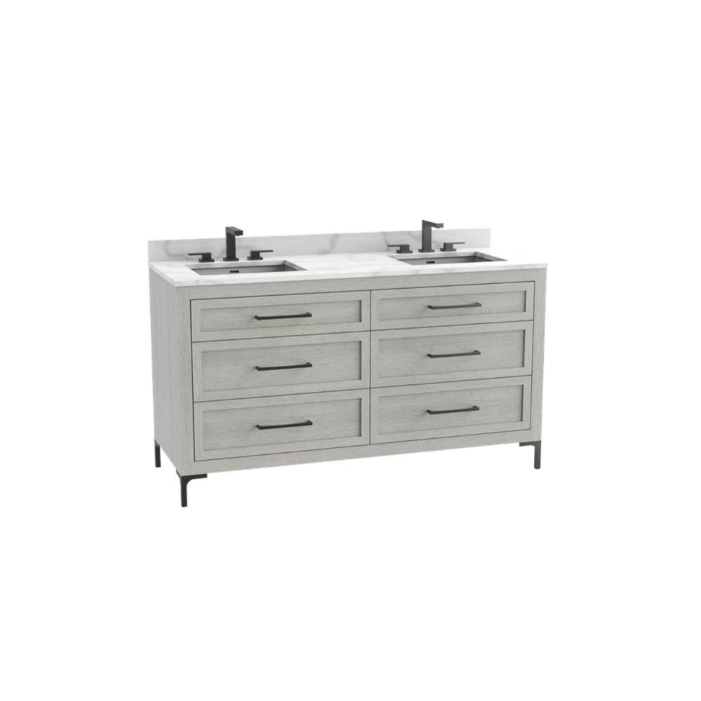 Vision SE 60D'' Free standing Vanity Cabinet in Coastal Grey/HW: Handles/Feet Polished C