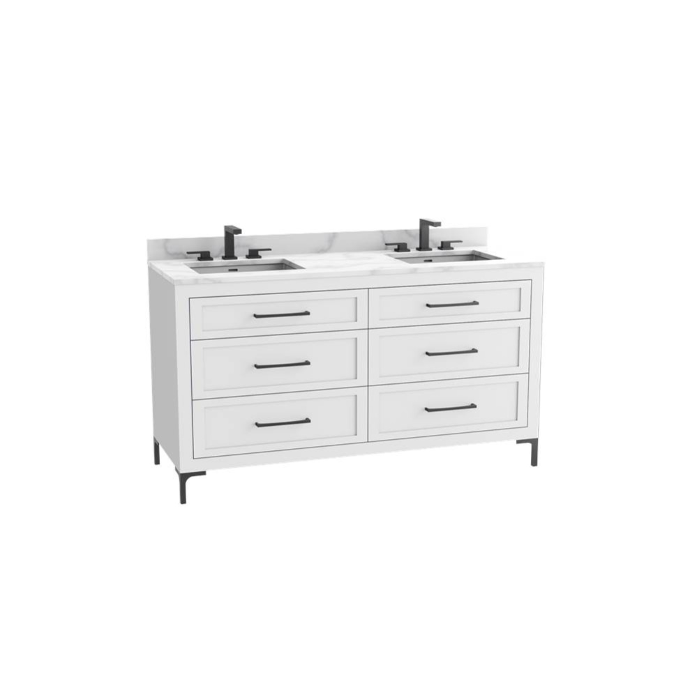 Vision SE 60D'' Free standing Vanity Cabinet in White/HW: Handles/Feet Polished Chrome(P